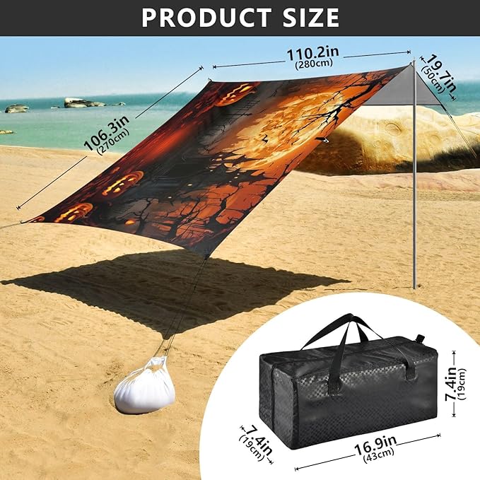 Halloween PumpkinCamping Sun Shelters 9.2 x 10.5 FT Beach Canopy Tent Sun Shade with Carrying Bag for Camping Trips Fishing Backyard Fun or Picnics 21341519