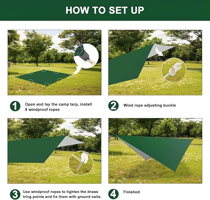 Rain Fly Hammock Waterproof Camping Tent Tarp COVVY Portable Multifunctional Camping Gear Equipment Lightweight Backpacking Shelter Awning for Outdoor Hiking Travel Fast Set Up with Tent Accessories