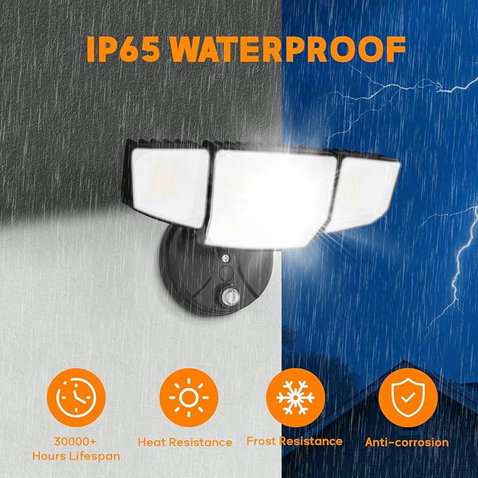 90W Flood Lights Outdoor 10000LM Dusk to Dawn Outdoor Lighting IP65 Waterproof 6500K Daylight 4 Heads LED Security Light for Garage Yard Porch (Black)