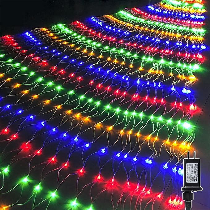 WATERGLIDE Outdoor Christmas Net Lights 12FT x 5FT 360 LED Mesh String Light with 8 Lighting Modes Connectable Light for Garden Tree Bushes Holiday Wedding Party Decorations Multicolor