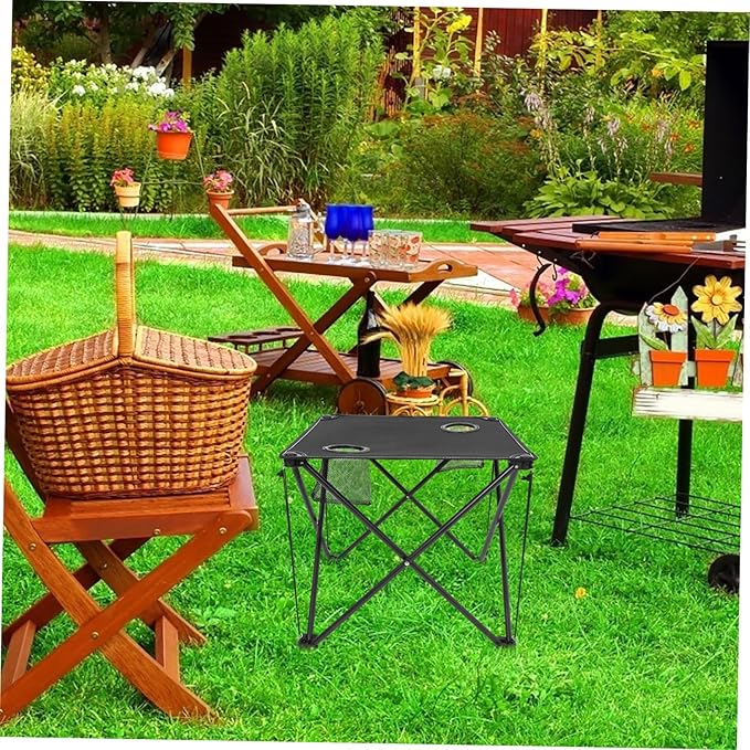 Portable Folding Picnic Table Outdoor Camping Table with Cup Holders Sturdy Frame Oxford Cloth