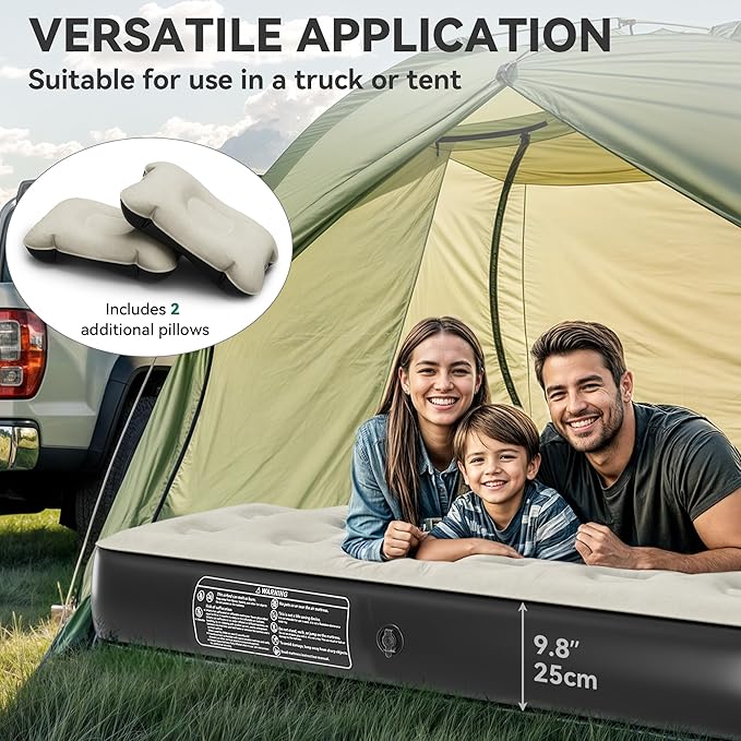 YITAHOME Truck Bed Air Mattress for 5.5-5.8 ft Short Beds Portable Inflatable Car Camping Mattress with Pump Pillows &amp Carry Bag for Travel Outdoor &amp Road Trips Black &amp Gray