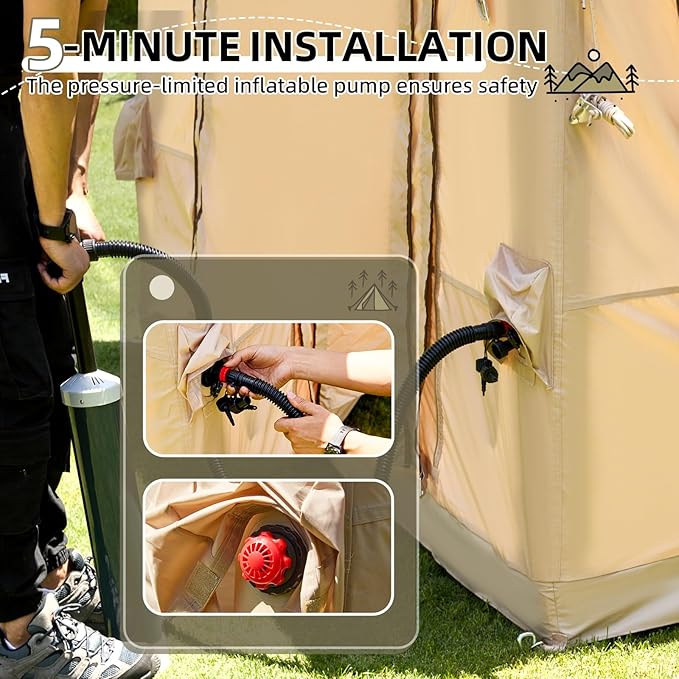 YOLENY 13x10FT Inflatable Camping Tent with Stove Jack &amp Mesh Windows &amp Pump 6-8 Person Glamping Tents with Clear Skylight 300D Oxford Waterproof Easy Setup 4 Season Windproof