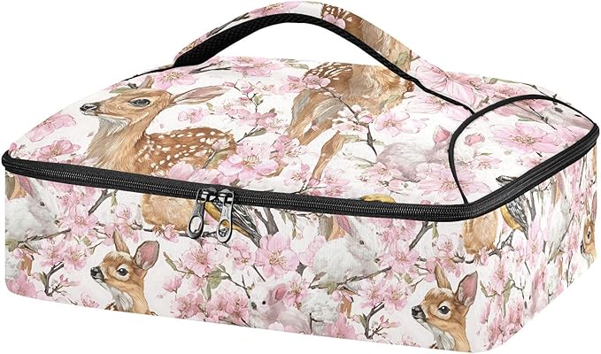 Casserole Carrier Enchanting Pattern Animals DeerInsulated Casserole Carrier for Hot or Cold Food Thermal Lunch Tote for Potluck Parties Picnic Beach Fits 9 x 13 Inches Baking Dish