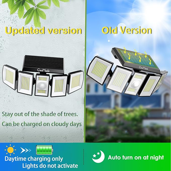 Solar Outdoor Lights Flood Light Motion Sensor &amp Dusk to Dawn Solar Spotlights Outdoor Waterproof 300 Security LED &amp Remote Control 5 Head 270° Spot lamp for Wall Backyard 2 Pack