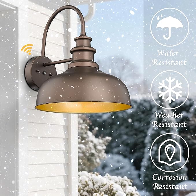 Bestshared 14 Inch Dusk to Dawn Outdoor Barn Lights Farmhouse Outdoor Wall Sconce Industrial Exterior Wall Lighting Fixture Vintage Porch Lantern Lamp for PatioGarageFront Doo(ORB+Gold 14-2Pack)