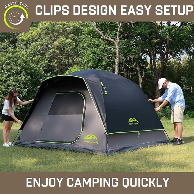 Happy Travel Camping Tent 4/6 Person Dome Tents for Camping with Rainfly Waterproof Clip Easy Setup Portable Family Tent with Mesh Windows 20% More Headroom Backpacking Tents for Camping &amp Hiki