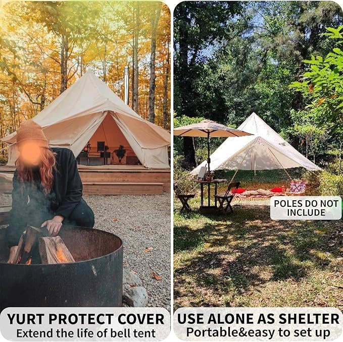 DANCHEL OUTDOOR Waterproof Rain Fly for Bell Tent 4 Season Yurt Tent Rain Cover Protector Tarp with/No Stove Jack Glamping Gears PU5000mm Lightweight 300D Oxford Polyester Beige(13ft/16.4ft/20ft)
