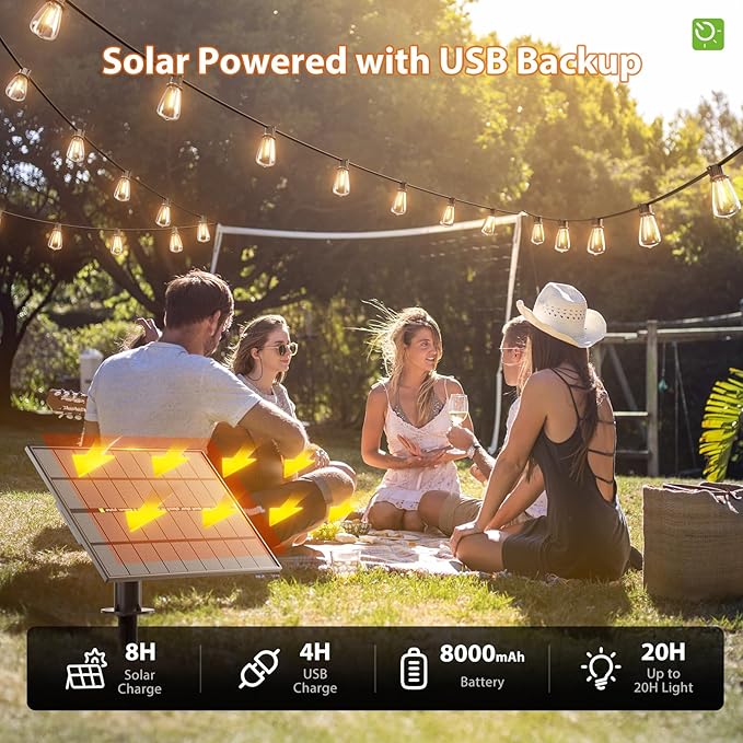 KYY 198FT(192+6) Solar String Lights Outdoor Waterproof with USB Charging &amp Remote Dimmable &amp Timable Solar Powered Patio Lights with LED Shatterproof Bulbs for Deck Backyard Porch Garden Ca