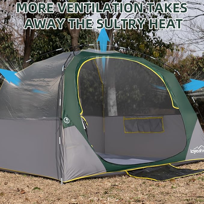 Tents for Camping 4 Person Tent Waterproof Easy Setup Dome Family Tent with Rainfly Large Tents for Outdoor Camping&ampHikingPolyurethane Material Dark Green