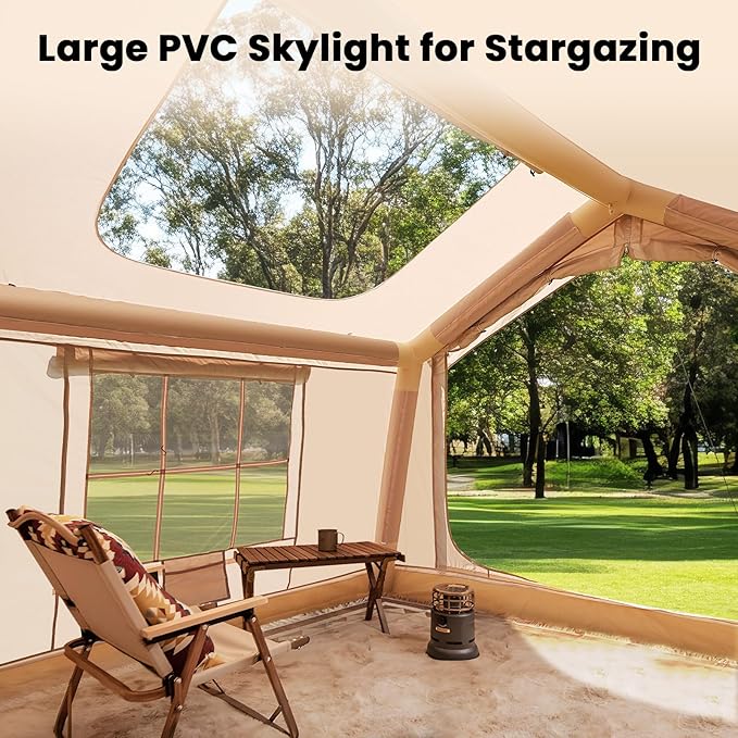 Inflatable Tents for Camping Blow Up Tent with Hand Pump Easy Setup Inflatable Hot Tent with Stove Jack Waterproof Oxford Air Glamping Tents for Camping Adult 4 Person Upgrade Version