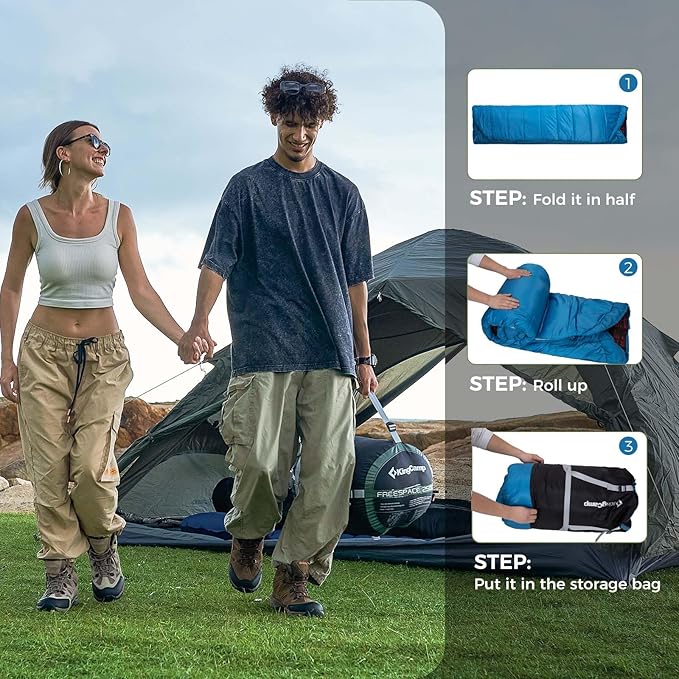 KingCamp Double Sleeping Bag for Adults Queen Size 2 Person XXL Flannel Sleeping Bag Waterproof Lightweight Flannel Quilt with 2 Pillows Perfect for Couples Family Camping Hiking