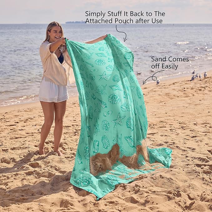 WEKAPO Beach Blanket Waterproof Sandproof Oversized Extra Large Beach Mat Sand Free Lightweight &amp Compact Sand Free Mat with 6 Stakes &amp 4 Corner Pockets