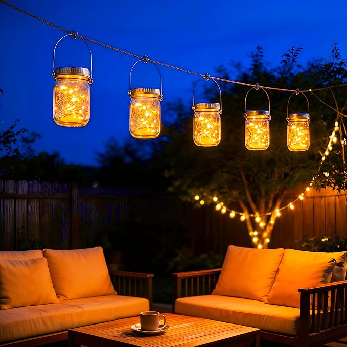 Cooo Gift for him her 9 Pack Solar Lanterns Outdoor Waterproof Upgraded Crystal Glass Solar Mason Jar Lights 30 LED 215% Larger SolarPanel Anti-Rust Lid Hanging Outdoor Lanterns for Patio Garden