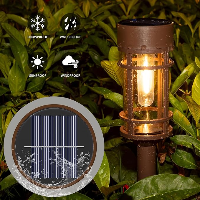 Solar Pathway Lights Outdoor Solar Lights 8 Pack Metal &amp Glass Design - Waterproof Auto On/Off Bright Long-Lasting Garden Landscape Lighting Walkway Driveway