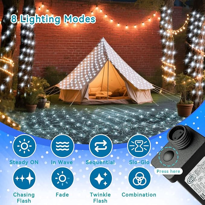 LitHome 21ft x 5ft Christmas Net Lights Outdoor 360 LED Mesh Fairy String Lights with 8 Modes Connectable Plug in Waterproof Mesh Lights for BushesTreesGardenPatioYard Decorations(White)