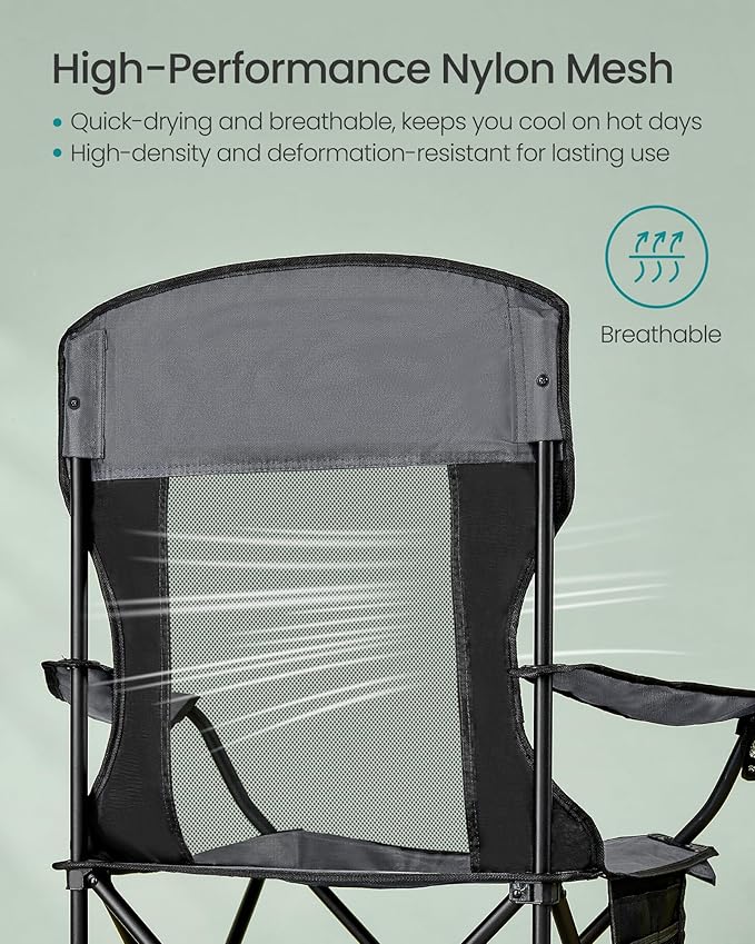 SONGMICS Breathable Camping Chairs Foldable Outdoor Chairs Set of 2 High Back Adjustable Armrests Drink Holder Weight Capacity 330 lb for Sports Garden Backyard Slate Gray UGCB028G01