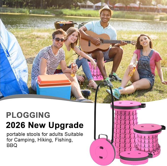 2026 Upgraded 18.1 Portable Folding Stool Collapsible Stools 600lbs Max Weight Lightweight But Sturdy Telescoping Foldable Camping Stool for Outdoor Fishing Hiking Travel BBQ