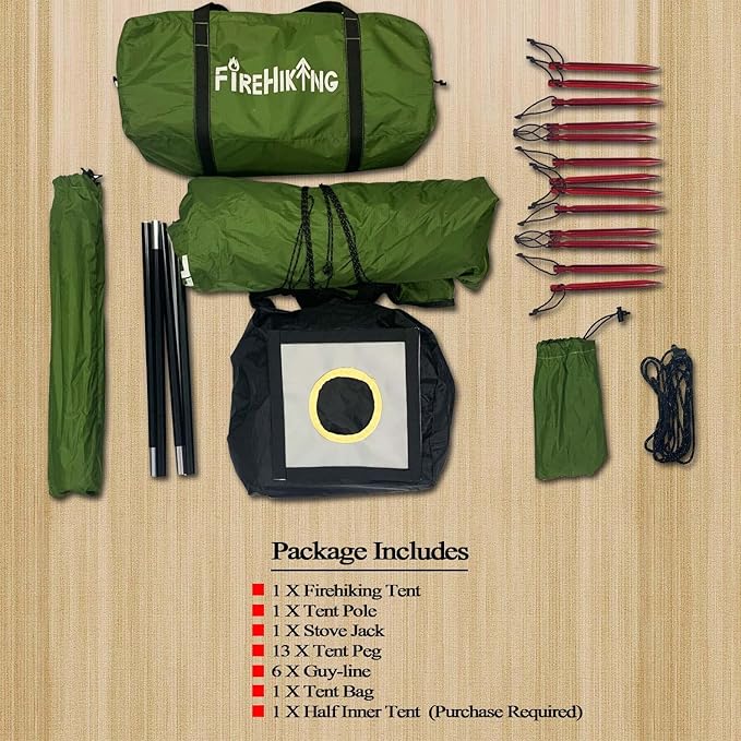 FIREHIKING Hot Camping Tent - Ultralight Tepee With Stove Jack for 1-2 Adults