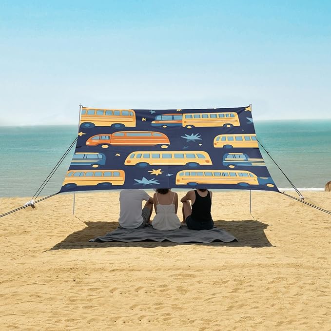 ALAZA Cartoon Bus Beach Tent Sun Shelter Portable Canopy Sunshade for Outdoor Camping Picnics Backyard Fun 10x9 ft