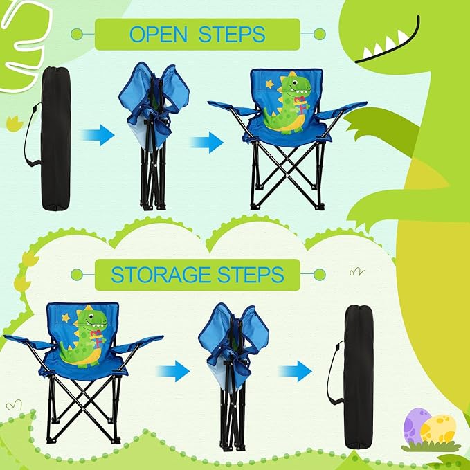 Outdoor Toddler Camping Chair with Umbrella Foldable Beach Chairs with Safety Lock for Kids Waterproof Lawn Kids Folding Chair for Outside Beach Travel(Dinosaur)