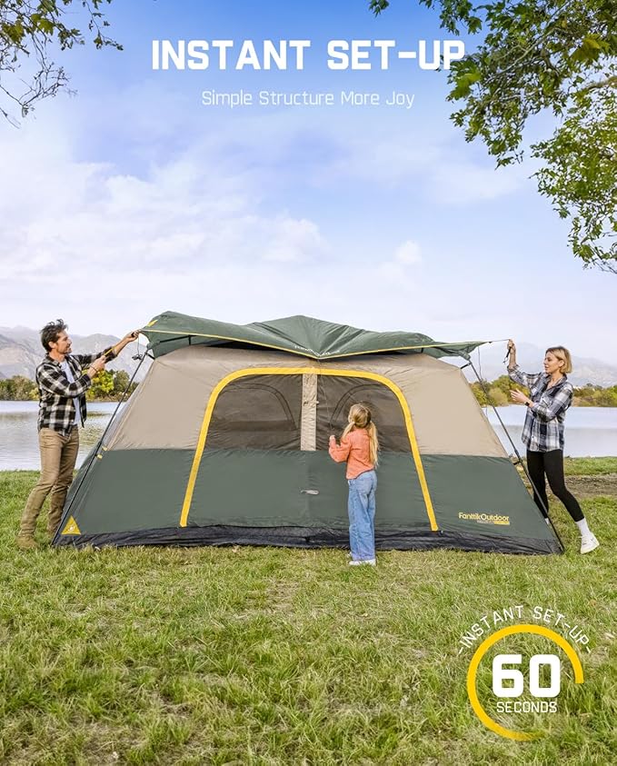 FanttikOutdoor Camping Tent 4/6/8/10 Person Instant Cabin Tent Setup in 60 Seconds with Rainfly &amp Windproof Portable with Carry Bag for Family Camping &amp Hiking Upgraded Ventilation