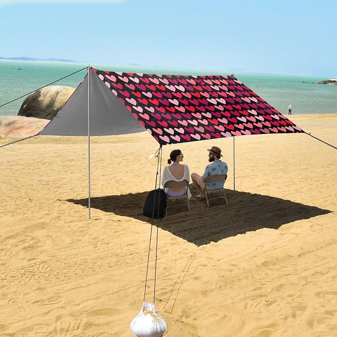 Love Pink Red Pattern Camping Sun Shelter Beach Tent Portable Beach Sun Shade Outdoor Canopy for Camping Trips Fishing Picnic