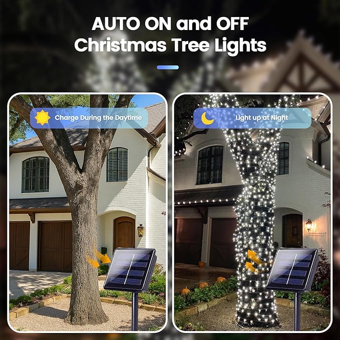 Extra-Long 144FT Solar String Lights Outdoor 2 Pack 400LED Solar Fairy Lights for Outside Waterproof Silver Wire 8 Lighting Modes Solar Twinkle Lights for Tree Garden Party Xmas Decor (Cool White)