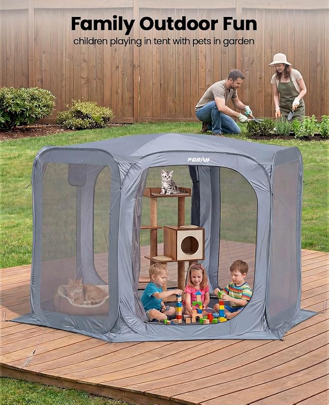 Porayhut Pop up Screen House Tent Sun Shelter with Breathable Mesh DoorsPortable Camping Tent with Detachable Waterproof Floor10x10FT Screen Canopy Outdoor for Family Friends Party