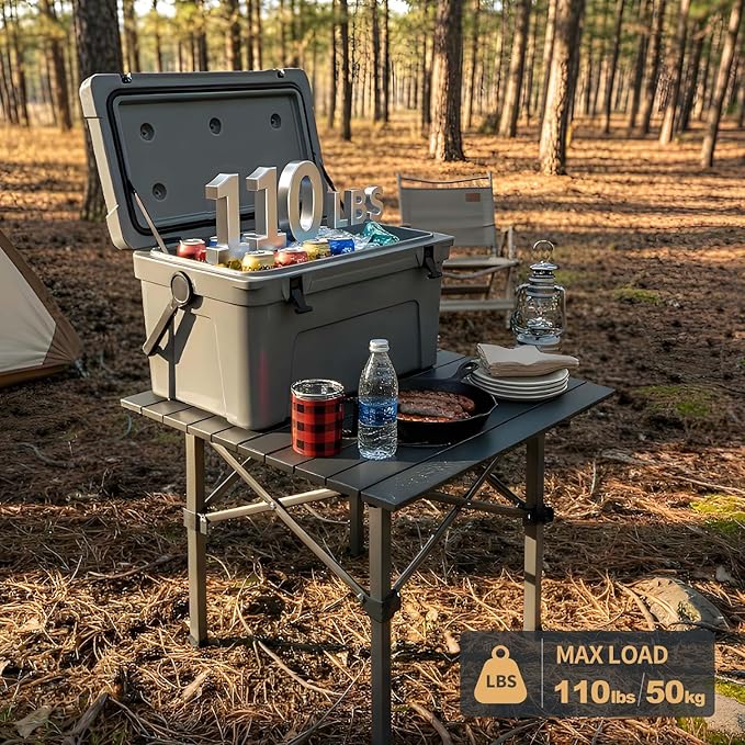 Folding Camping Table Portable Lightweight Beach Tables for Sand Foldable Aluminum Roll-up Folding Square Table for Outdoor Camping Picnic Card Travel