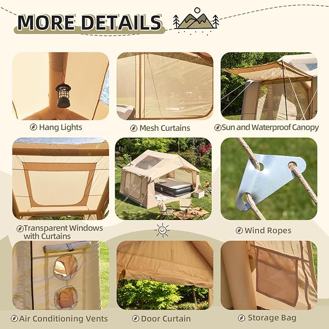YOLENY 2-4 Person Inflatable Tents for Camping Quick Setup in 2 Minutes with Hand Pump 4-Season Waterproof Windproof Oxford Blow Up Tent