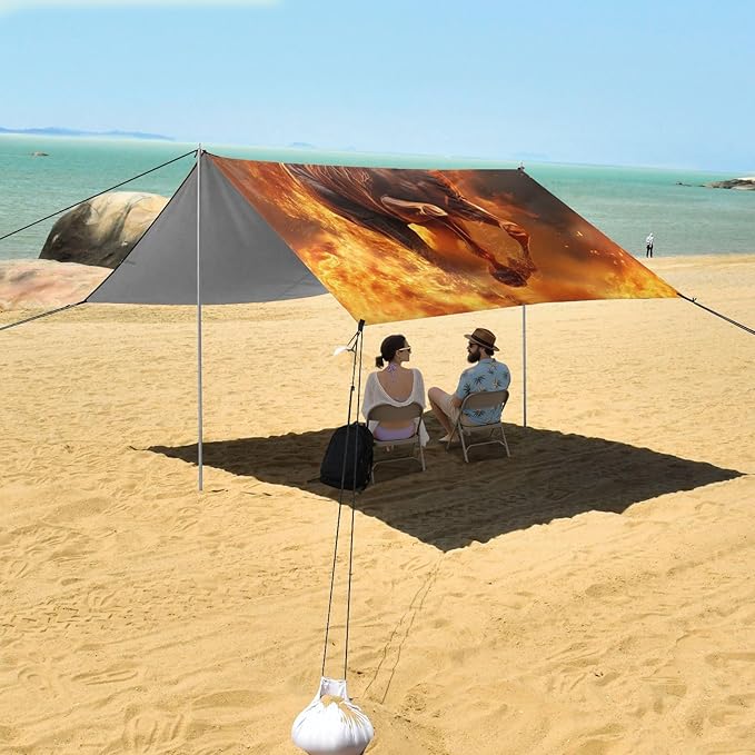 ALAZA Fire Running Horse Beach Tent Sun Shelter Portable Canopy Sunshade for Outdoor Camping Picnics Backyard Fun 10x9 ft