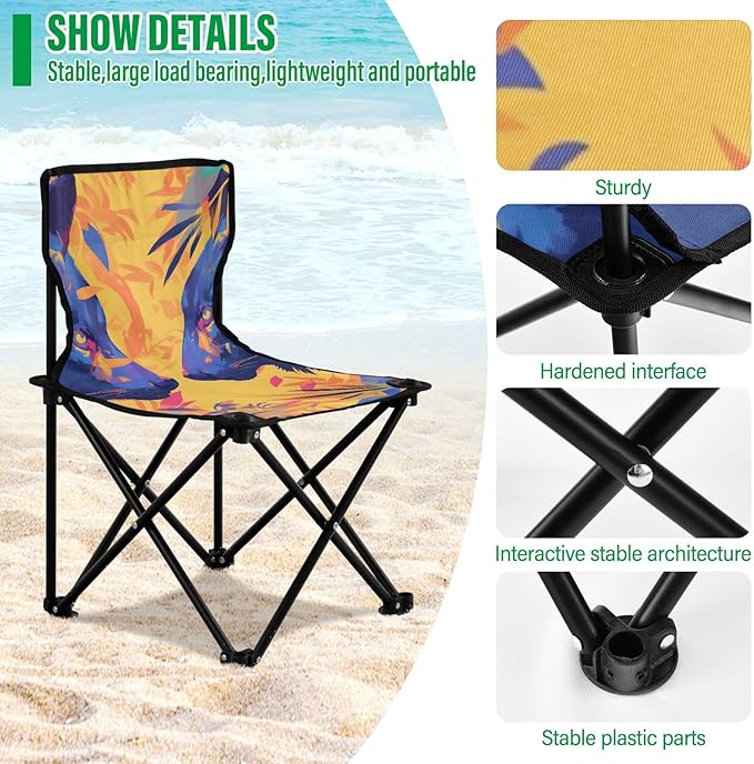 Panthers Portable Camping Chairs Folding Chair - Durable Oxford Fabric Lightweight Iron Frame Easy Fold Design - Ideal for Outdoor Activities Camping Fishing and Travel