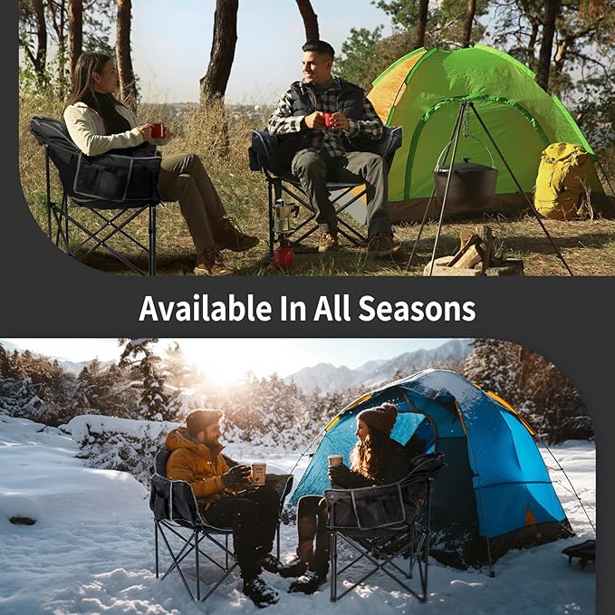 Oversized Heated Camping Chair 3 Heating Levels Soft Padded Camp Lawn Chair with Pillow and Storage Bag Portable Heated Folding Chairs Outdoor Sports for Patio and Picnics Black