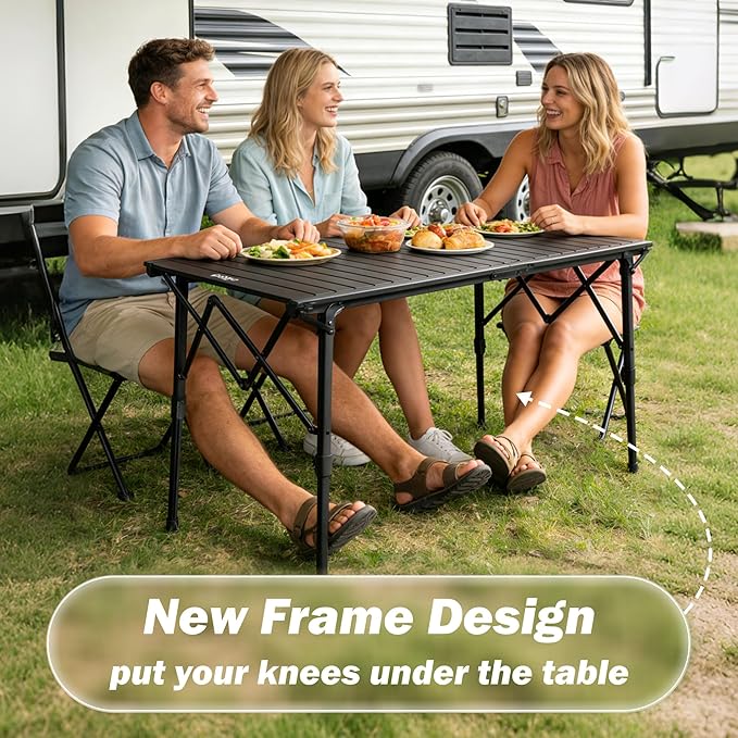 50 Large Folding Camping Table with Adjustable Hight Legs for 2-6 People - Heavy Duty Foldable Camp Table with Roll-Up Aluminum Picnic Table Portable Outdoor Table for CookingBeachBBQParty