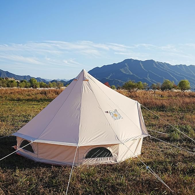Glamcamp Bell Tent4 Seasons Breathable Cotton Canvas Yurt Tent - w/Stove JackLuxury Camping Tent OutdoorZipped Removable Floor