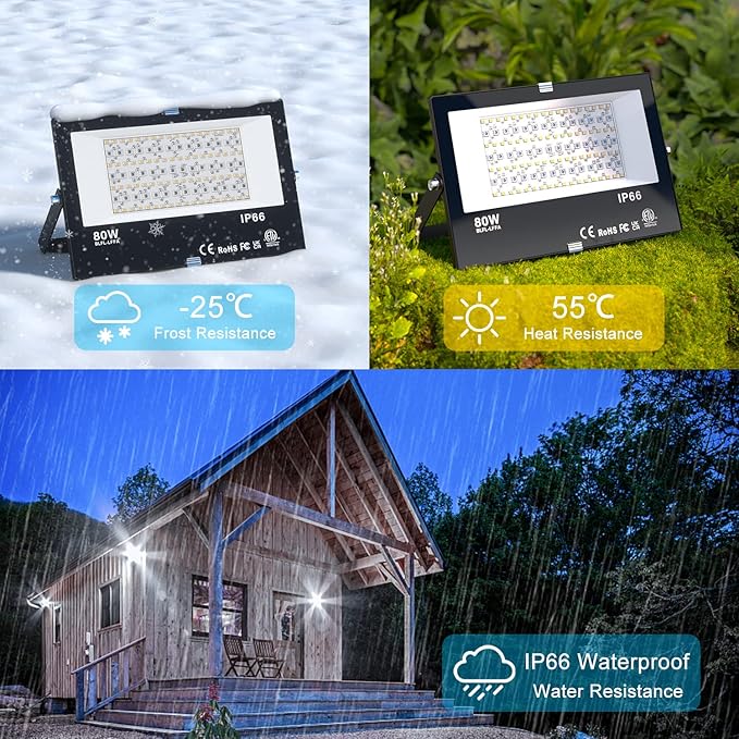LED Flood Light Outdoor 800W Equivalent 8000LM Smart RGB Color Changing Landscape Lighting with APP Control IP66 Waterproof Outdoor LED Lights Daylight 5700K DIY Scenes Timing Floodlights 4 Pack