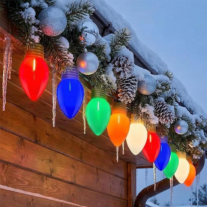 Giant Outdoor Christmas Lights16ft Jumbo Christmas Lights String Lights with 10 Large Multicolored BulbsConnectable Outdoor Decorations Lights for Porch Garden Eave Xmas Trees Roof Decor