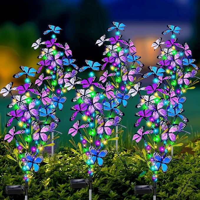 Solar Garden Lights Outdoor Waterproof 6 Pack Solar Butterfly Lights with 60 LED 12 Butterfly Colorful Lighting for Garden Yard Lawn Outdoor Decor Gift for Mom Women Mother's Day