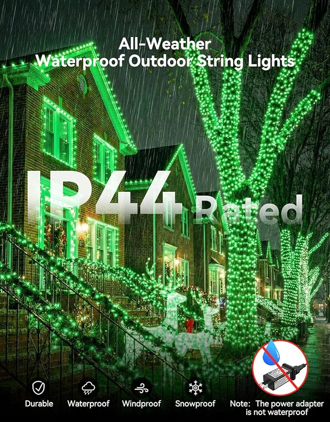 LitHome 99FT 300 LED String Lights Outdoor Waterproof 8 Modes Christmas Lights Plug in Green Wire Green String Light with Timer &amp Memory Function Tree Light Outdoor for Xmas Garden Patio Decor