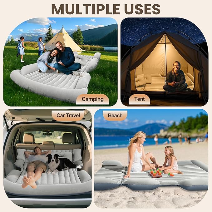 AearKing SUV Air Mattress Thickened Car Air Mattress SUV Mattress for Truck Double-Sided Inflatable car Bed with 2 Pillows &amp Air Pump Car Camping Mattress Back Seat Inflatable Bed for Suvs