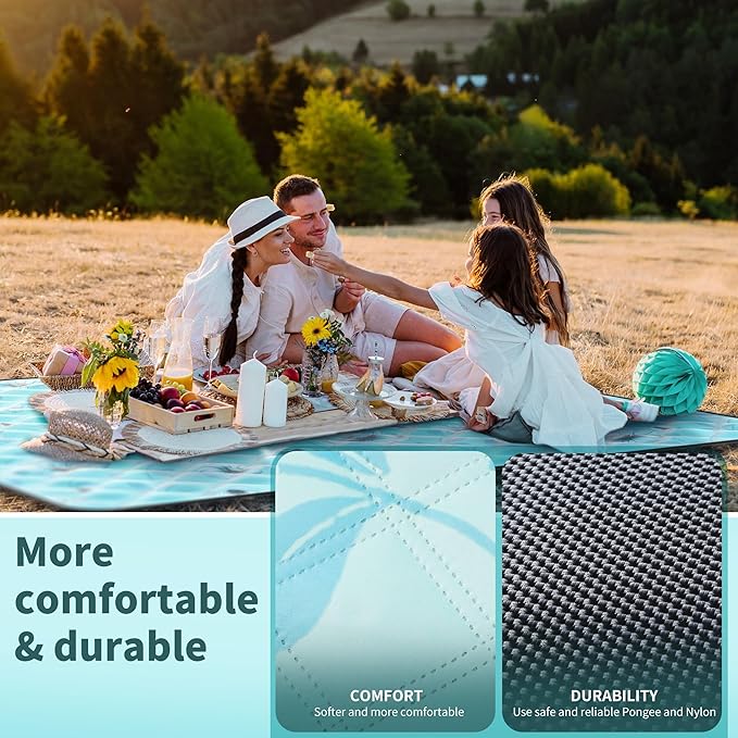 ANJ Outdoors (2025 Upgrade) Extra Large Waterproof Picnic Blankets | Foldable Sandproof Beach Blanket N Outdoor Blanket | 5-Layer Machine Washable Soft Picnic Mat for Camping Grass Park N Stadium