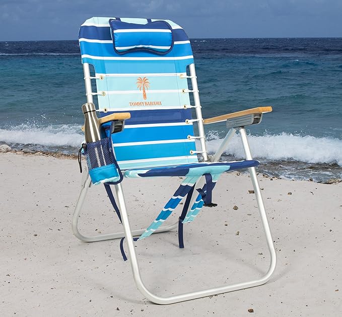 Tommy Bahama Hi-Boy 17 Seat Height 4-Position Lace-Up Suspension Folding Beach Backpack Chair