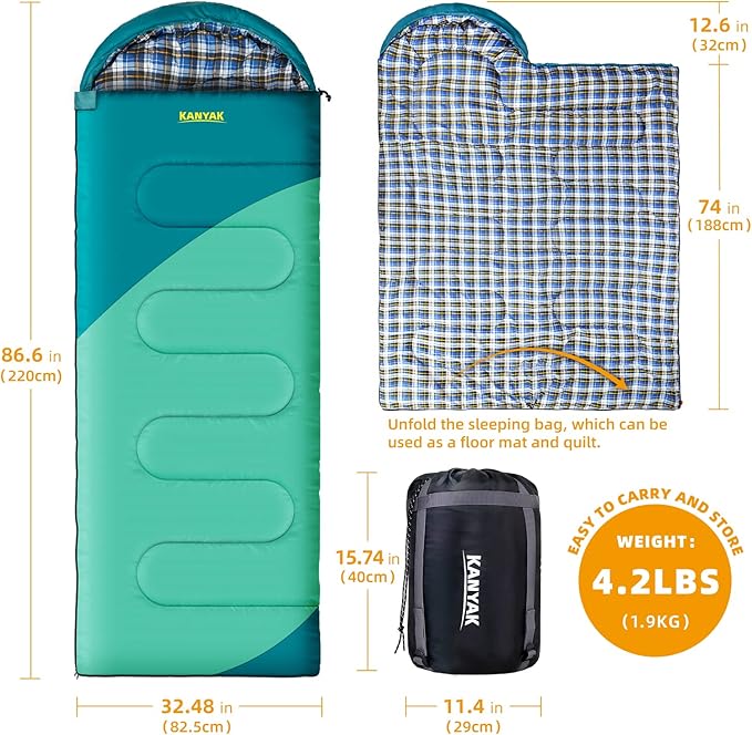 Camping Sleeping Bag 32℉ Sleeping Bags for Adults Kids Teens Cold Weather Warm Sleeping Bag Winter for 3-4 Season Camping Camping Gear Equipment Traveling and Outdoors