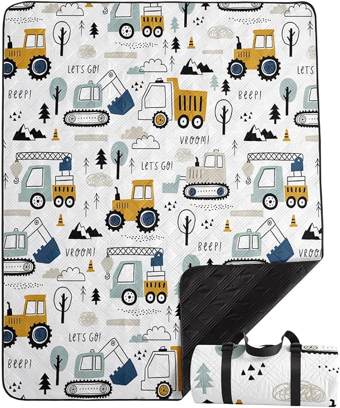 Outdoor Picnic Blanket Portable Ultrasonic Waterproof Picnic Mat Truck Excavator Printed Camping Beach Mat for Sand and Wet Grass Hiking (Truck Excavator L)