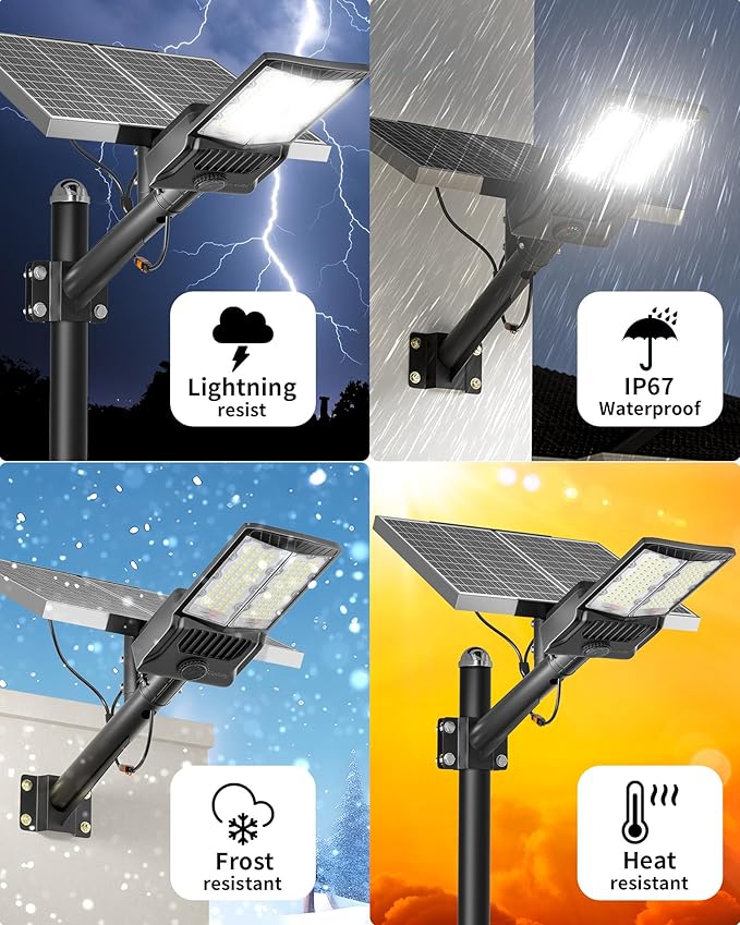 Gefolly Solar Street Lights Outdoor Commercial Parking Lot Light Dusk to Dawn IP67 Waterproof 6500K Security Flood Lights with Motion Sensor Lamp for Yard Road(SL-10000W 600000LM)