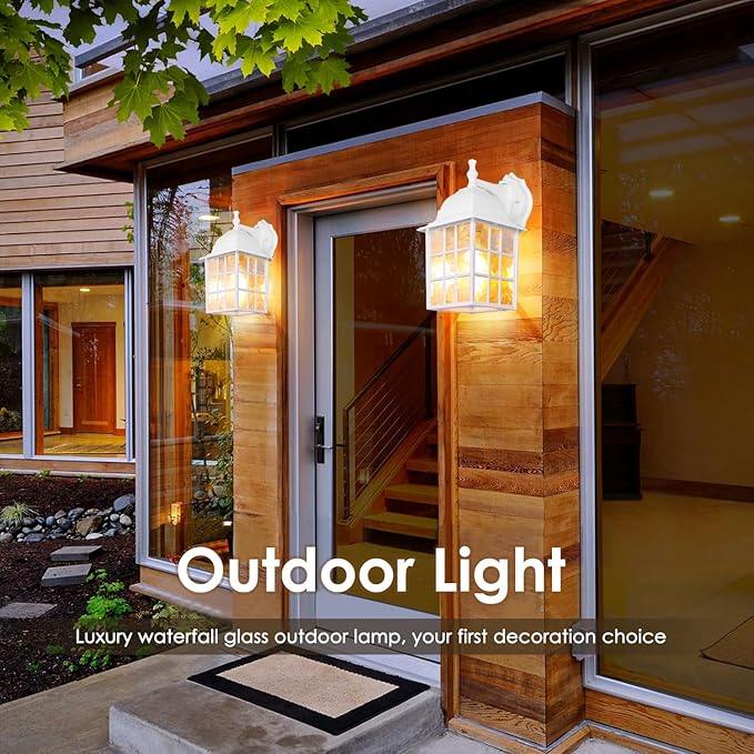 2-Pack Dusk to Dawn Outdoor Wall Light Waterproof Exterior Wall Lantern Lighting Fixtures with Photocell Sensor White Outside Sconce with E26 Socket Anti-Rust Wall Mount for Porch House Garage