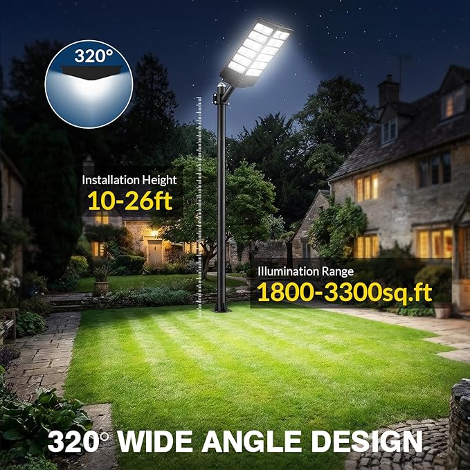 JWT 30 Large Solar Street Light 9000W Solar Street Lights Outdoor 320000LM6500K Commercial Parking Lot Light Solar Flood Outdoor Lights IP66 Waterproof with Motion Sensor