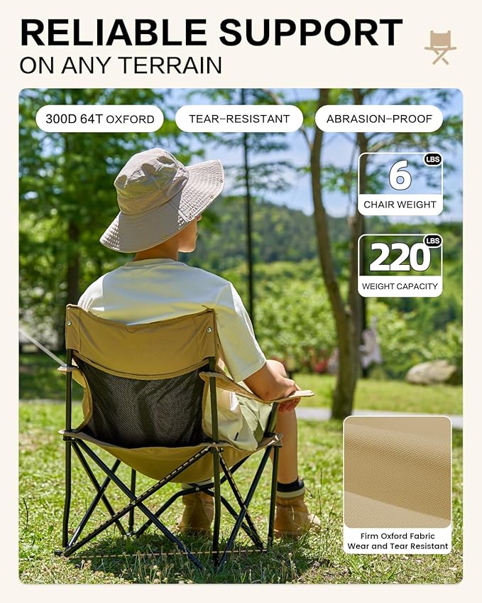 MOBI GARDEN Portable Camping Chair with Side Pockets &amp Cup Holder Carry Bag Included Great for Camping Tailgating Firepits Patio Sand