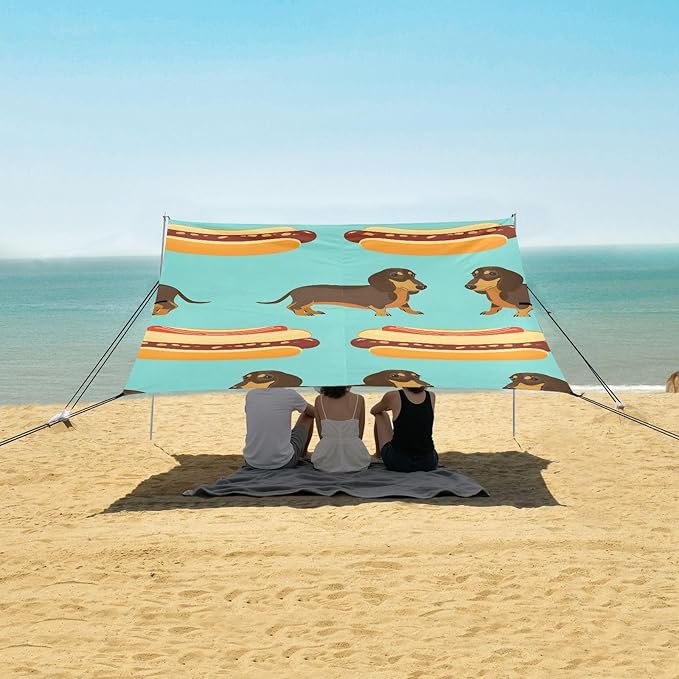 Dachshund Dog Hot Dog Camping Sun Shelter Beach Tent Portable Beach Sun Shade Outdoor Canopy for Camping Trips Fishing Picnic
